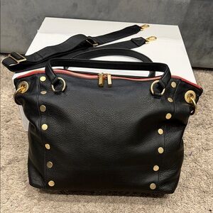 Elegant Hammitt Daniel Large Black Leather Tote Bag with Gold Accents